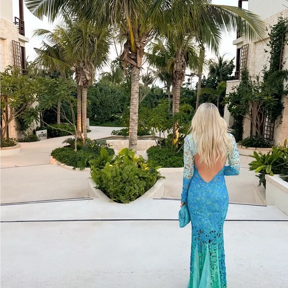 Sky Blue Sequin Backless Gown - Picture 1 of 3